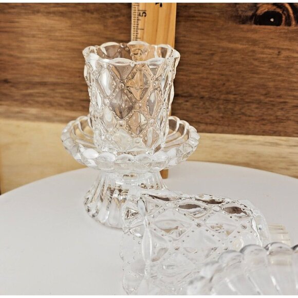2 Partylite Quilted Votive Candle Holders set crystal  tealight romantic glass r - Picture 9 of 11
